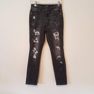 Judy Blue Jeans Boyfriend Fit Distressed Splattered Black Size 3/26 JB8867